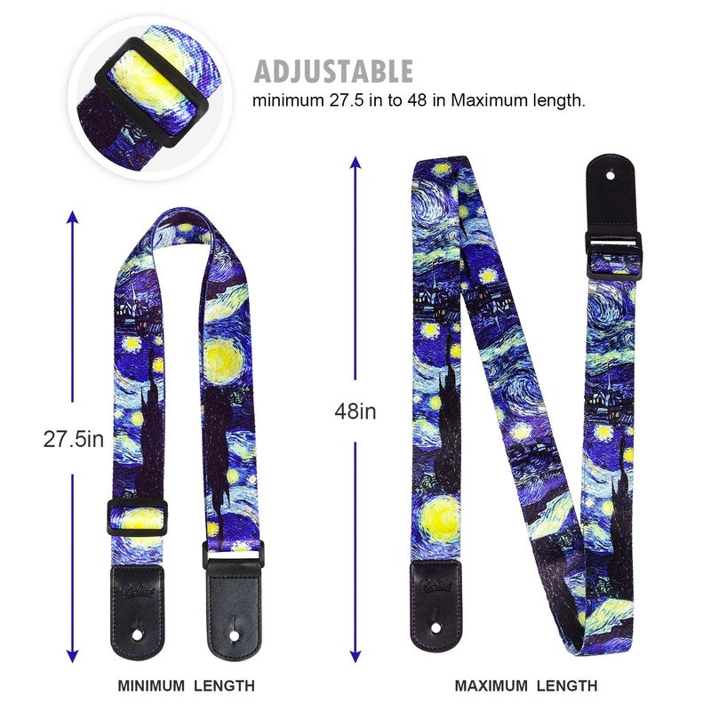 BestSounds Van Gogh"Starry Night" Ukulele Strap & Leather Ends Shoulder Strap for Soprano Concert Tenor and Baritone Ukulele (Uke-Starry Night) - Image 2